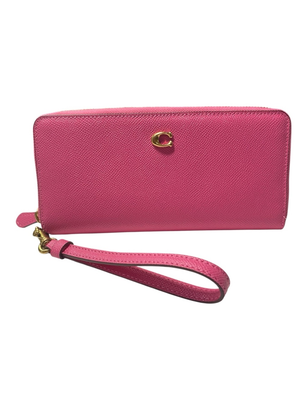 New Coach Long Wallet Carnation Pink Zip Around Pebbled Leather Glam
